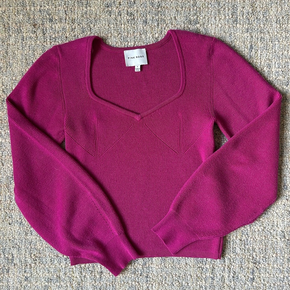 Pink Rose Magenta Ribbed Knit Sweater